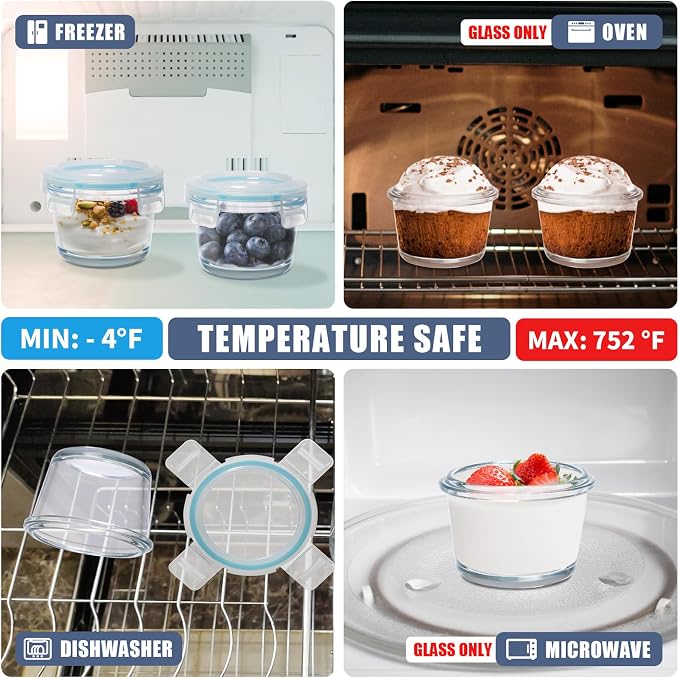 Small Glass Food Containers Set of 6, 5oz Reusable, Airtight, Leakproof Mini Food Storage Containers with Lids