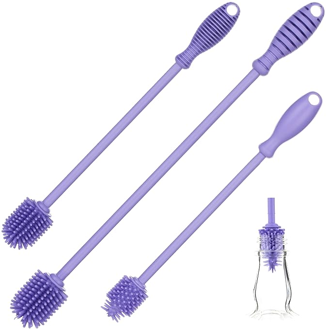 A-Brush Silicone Bottle Cleaner Brush, 3 Piece Set, Long Handle - Water Bottle Cleaner, Baby Bottle Nipple Brush for Plastic & Glass, BPA-Free Dish Washing Brush A2S Protection