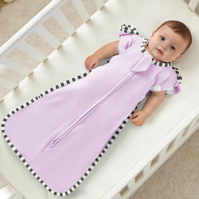 Soft Cotton Swaddle Blanket, Arms Up Baby Sleep Sack, Wearable Sleep Bag for Boys Girls (Purple + Light Khaki, L(6-9 Months))