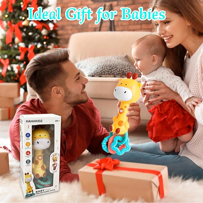 Cute Giraffe Baby Musical Rattle Toy 6-12-18 Months, Light-Up Teether & Sensory Chew Rubber 1st Birthday Gift for 1+ Year Old Boys Girls (Giraffe)