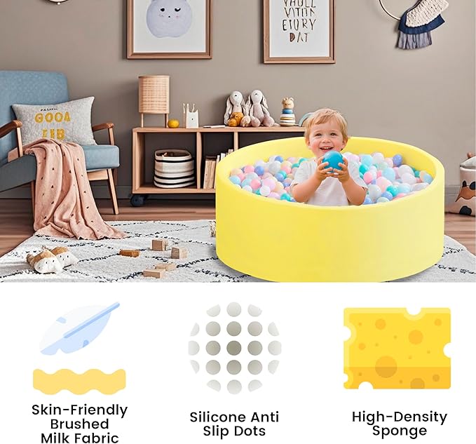 Zedachica Ball Pit for Toddlers 35.43''x11.81 Baby Ball Pits Soft Memory Foam Ball Pit Round Kids Play Ball Pool Ideal Gift for Girls and Boys (Yellow, NO Balls)