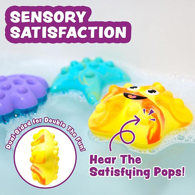 Tub Works® Tub Poppers??Popping Kids & Toddler Bath Toys, 3 Pack | Push, Poke, Squish & Pop it Fidget Toys for The Bathtub | Irresistible Bubbles with Satisfying 'Pops' | Multi Sensory Kids Bath Toys