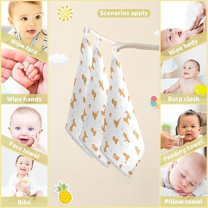 vvfelixl Baby Cotton Washcloths Labradoodle Dog Infants Bath Towel for Unisex Puppy Face Towels for Newborn, Natural Baby Wipes Delicate Skin, 11.8 X 11.8 inch, one sizex3