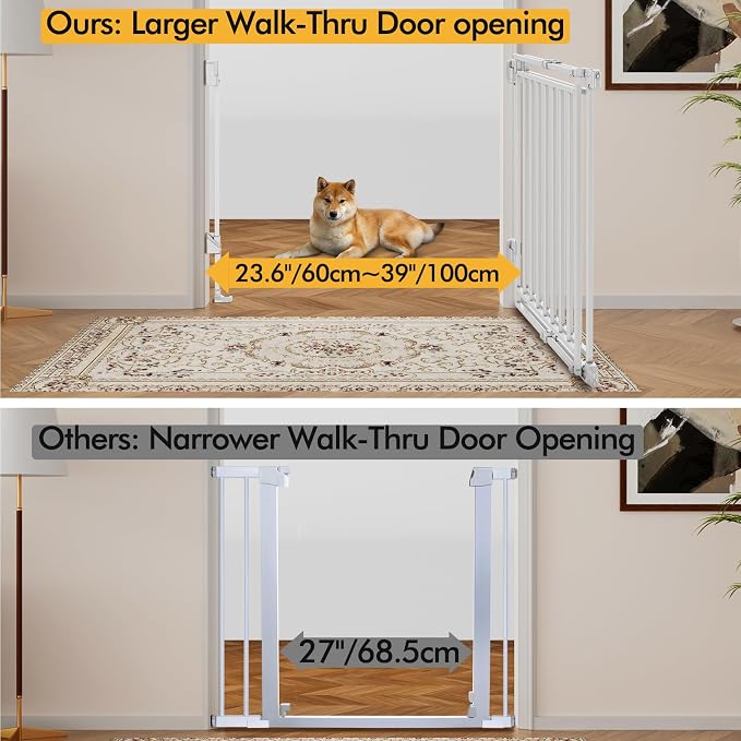 Extra Wide Baby Gate for Stairs and Doorways, 32-54” W x 29” H(Must Drill to Install), One-Hand Operation, Auto-Close Feature, No Bottom Threshold, for Babies and Pets, White