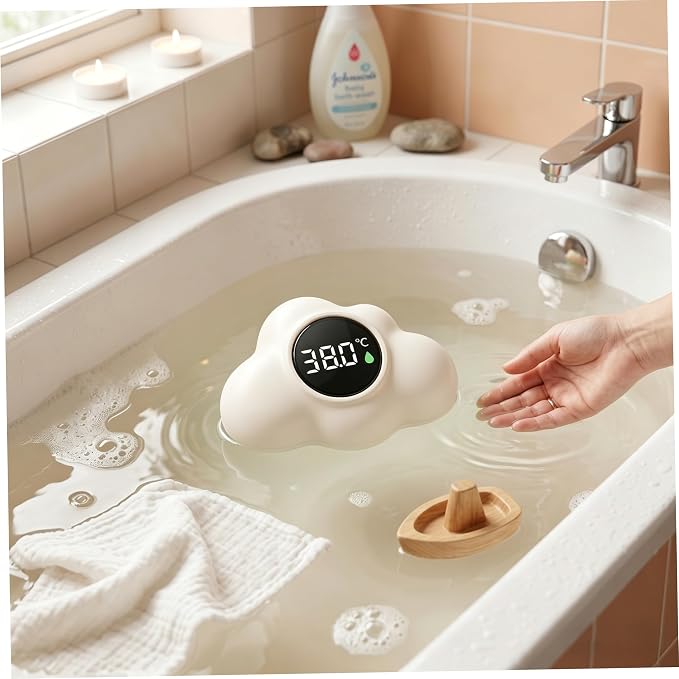 Bath Water Thermometer, Digital Baby Bath Thermometer, 3-Color Temperature Alert Floating Cloud Shape for Newborns, Beige