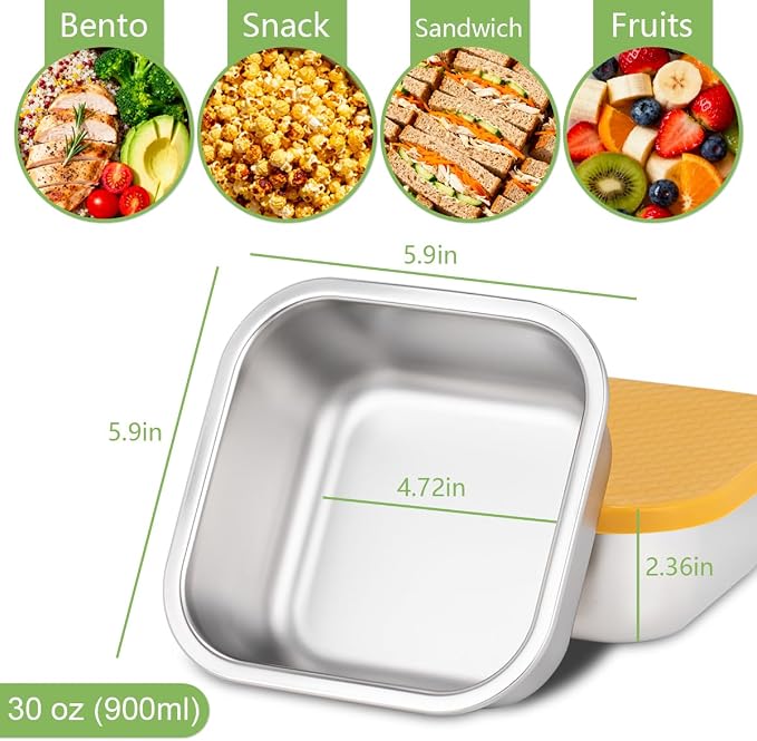 2 Pack Sandwich Containers: 30oz Stainless Steel Lunch Box with Silicone Lids, Meal Prep Container Reusable Metal Sandwiches Food Storage for Kitchen & Office Salad Snacks Fruits (Pink/Yellow)