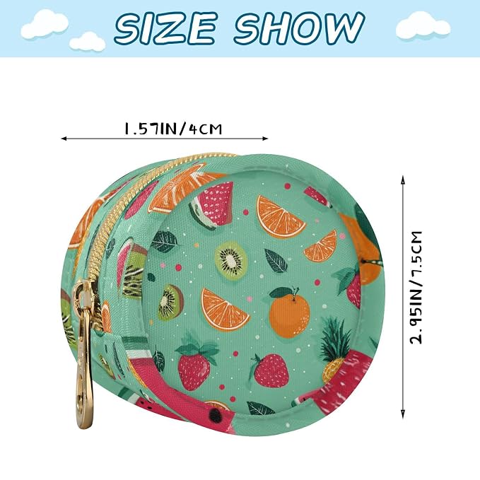 Pacifier Holder with Clip Pacifier Case for Diaper Bag Round Baby Pacifier Pouch Box Bag Portable Summer Fruits Turquoise