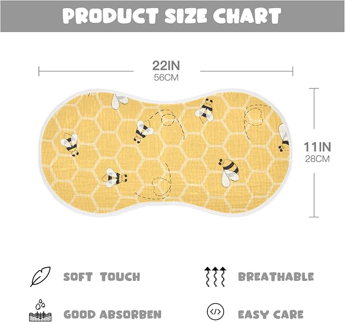 Cute Bee On Honey Yellow Honeycomb Muslin Burp Cloths for Baby 4 Pack 100% Cotton Baby Washcloths Bibs for Boy Girl