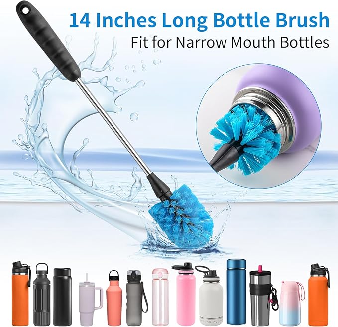 RAYMYLO Bottle Brush Cleaner with Straw Brush, 3-in-1 Long Handle Water Bottle Cleaner Brush Set, Cleaning for Narrow Neck Bottles, Sport Bottles, Baby Bottles, Tumblers Mugs, Straw Lids and Straws