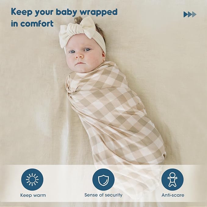 GRSSDER 2 Pack Newborn Swaddle Blanket, Ultra Soft Stretchy Jersey Knit Extra Large Size 33 x 44 Receiving Blankets for Easy Swaddling Baby Snug and Cozy
