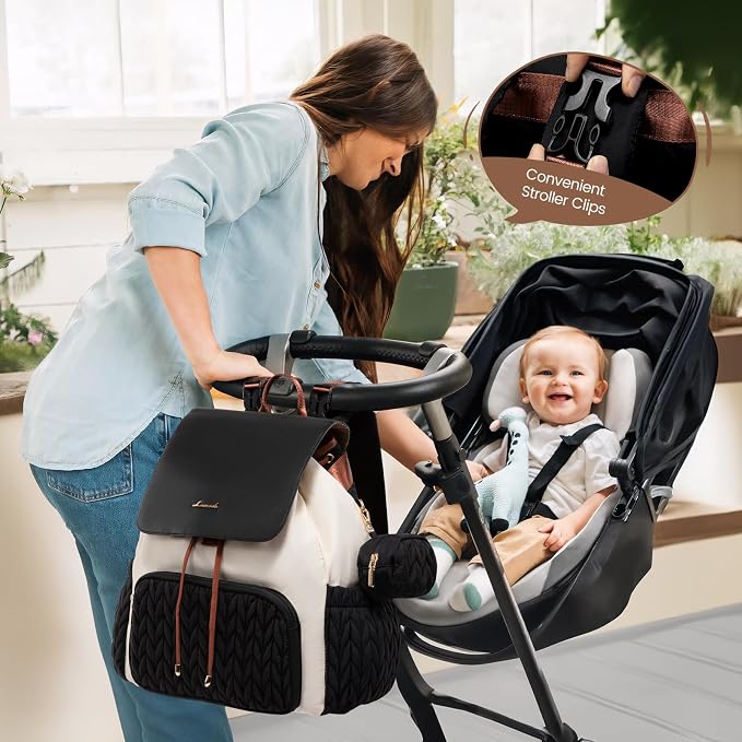 LOVEVOOK Diaper Bag Backpack, Small Baby Bag, Cute Baby Diaper Bag, Stylish Water-Resistant Travel Baby Bag for Mom, Baby Backpack with Changing Pad, Stroller Straps -Black Beige