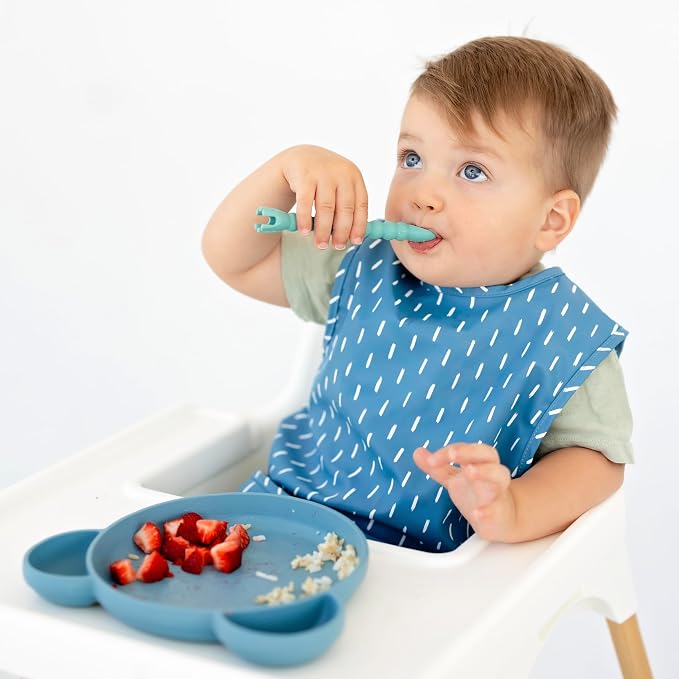 Ryan & Rose Ultimate Baby Utensil Set of 3 Silicone Baby Spoons Silicone feeding set for baby led weaning, self feeding 6 months, toddler utensils (Seaglass) (Pack of 2)