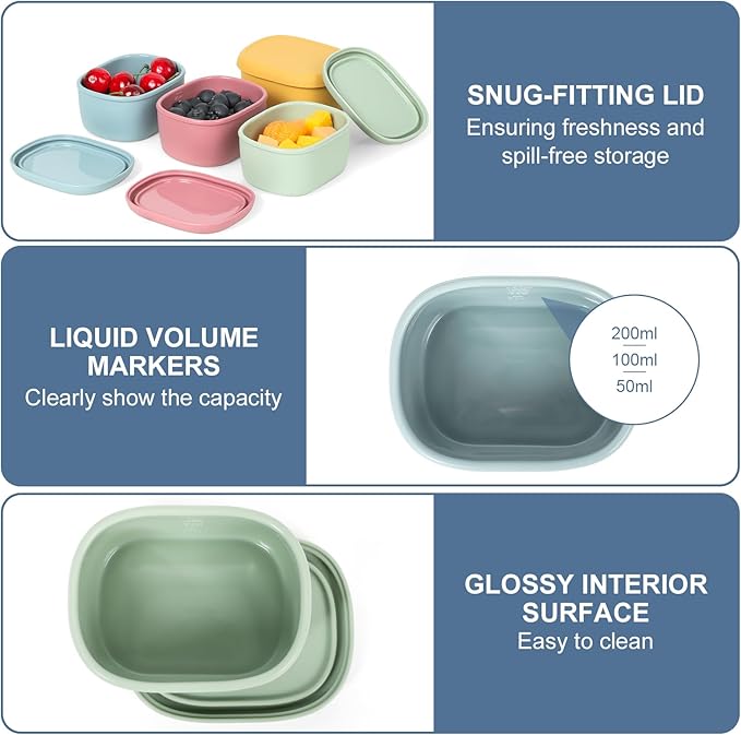6 pcs 7 oz Silicone Snack Containers for Kids Small Food Containers with Lids, Fruit Containers for Lunch, Stackable Lunch Containers for Kids, Daycare, School and Travel