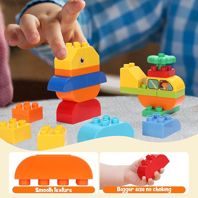 Creative Building Blocks - 116 Pieces Large-Size Blocks, Build Train Animal, Ideal STEM Toy for 3 Year Old Kids