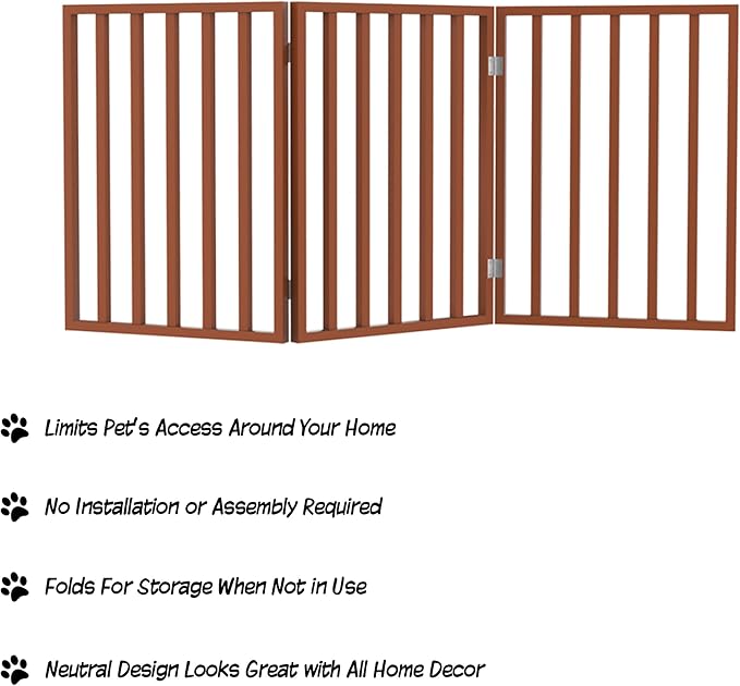 PETMAKER Pet Gate – Dog Gate for Doorways, Stairs or House – Freestanding, Folding, Accordion Style, Wooden Indoor Dog Fence (24-Inch, Mahogany)