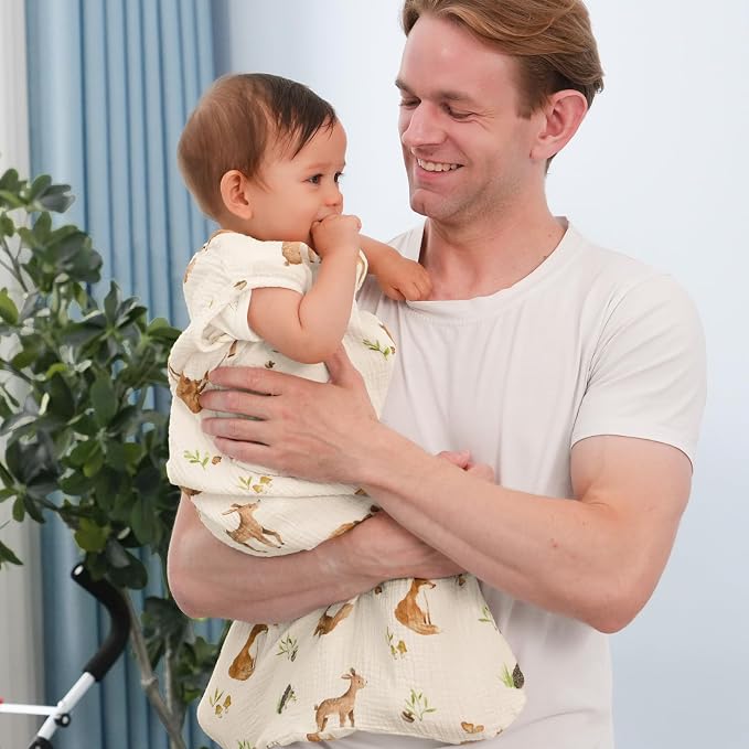 david's kids Muslin Cotton Baby Sleep Sack 6-12 Months, 2 Pack 100% Cotton Sleeping Bag for Summer, TOG 0.5 Baby Wearable Blankets with 2-Way Zipper, Soft Sleep Sacks for Newborn Infant, Animal