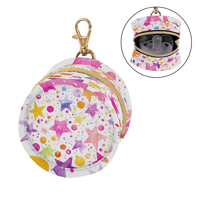 Pacifier Holder with Clip Pacifier Case for Diaper Bag Round Baby Pacifier Pouch Box Bag Portable Watercolor Stars and Dots
