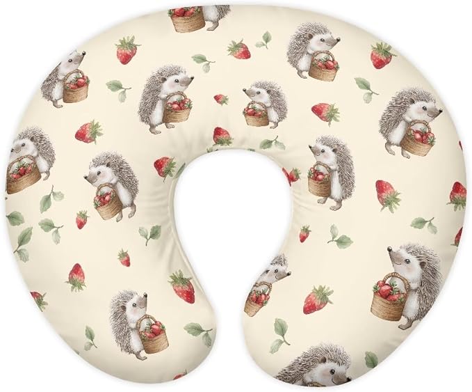 Hedgehog Strawberry Leaves Nursing Pillow and Positioner Detachable Newborn Original Breastfeeding Slipcover Case Soft Head Support Protector Cushion with Hidden Zipper Easy Care