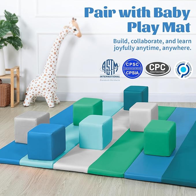 TODIBY Foam Building Blocks for Toddlers：12-Pieces Wipeable Leather Stacking Cubes Kids - Large Soft Toys Play Set for Learning Construction Baby Preschool Daycare Therapy Birthday Gift (Modern)