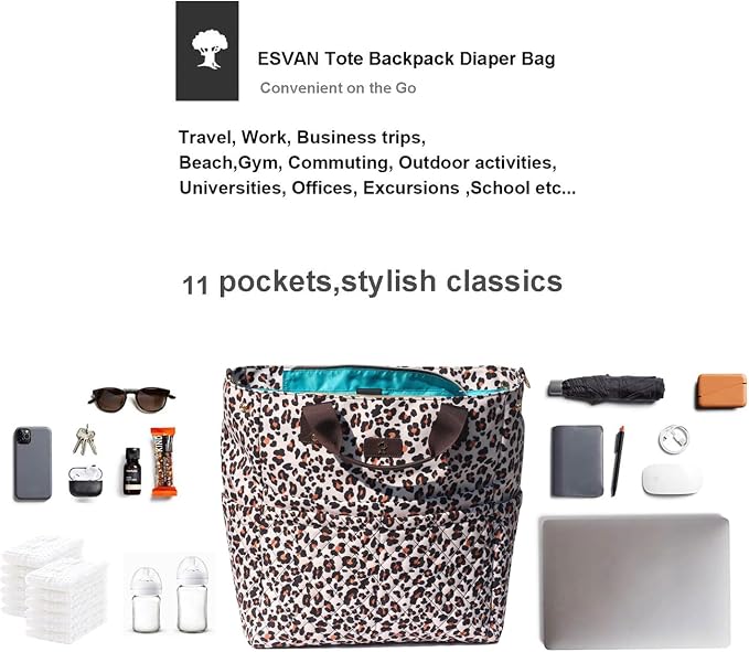 ESVAN Diaper Tote Bag Totepack Backpack Crossbody Bag 3 in 1 for Women Laptop Backpack Multifunctional with Insulated Pockets