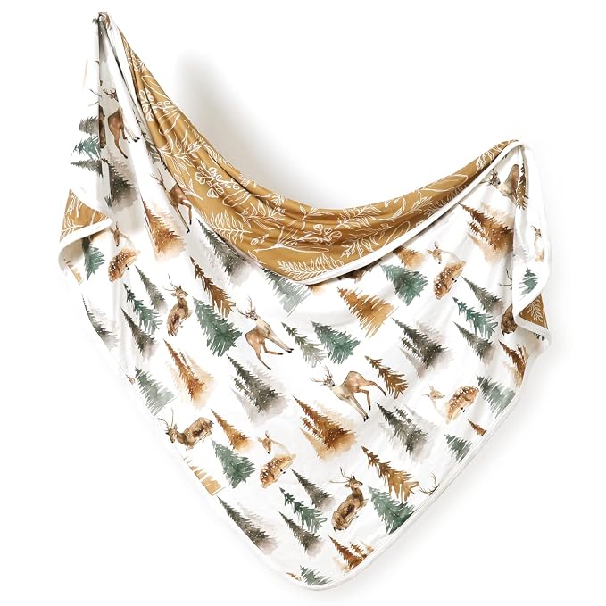 GRSSDER Baby Blankets Super Soft Stretchy Jersey Knit Swaddle Blanket for Baby Girls and Boys, Double Layer Receiving Blankets 34 x 44 Extra Large for Swaddling, Deer Pattern