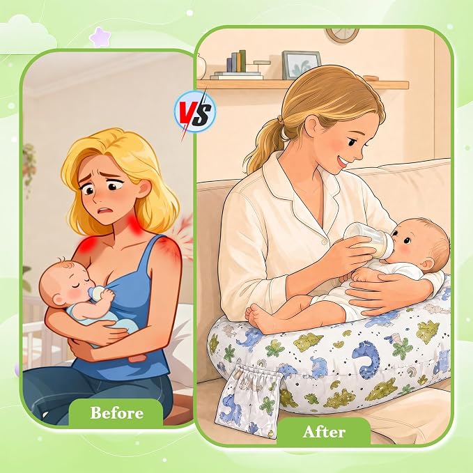 Nursing Pillow, Breastfeeding Pillow with Safety Buckle - Upgraded Design for Breastfeeding & Bottle Feeding, Large Size for Tummy Time & Sitting Support, Breathable Washable Cover