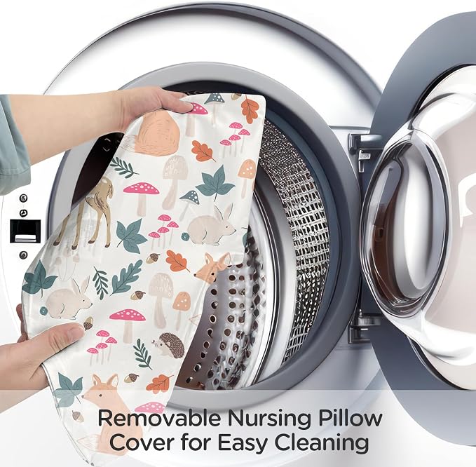 Little Grape Land Nursing Pillow for Breastfeeding, Ergonomic Feeding Pillow with Removable Cover, Baby Feeding Pillow with Hidden Zipper Guard and Supportive Breathable Filling, Forest, Original