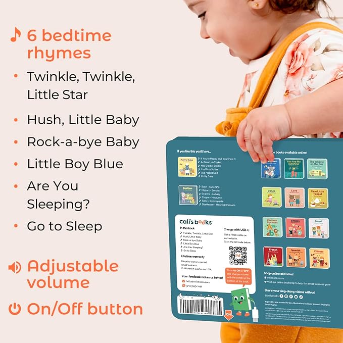 Cali's Books Twinkle Twinkle Little Star ??USB-C Rechargeable Musical Book for 1-Year-Old | Sound Book for Toddlers 1-3 with Bedtime Lullabies ??Nursery Rhymes Musical Book