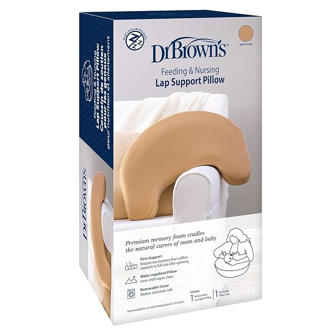 Dr. Brown's Nursing Pillow with Washable Cover, Breastfeeding Lap Support Pillow, Premium Memory Foam, Firm and Responsive, Green/Beige, 2-Pack