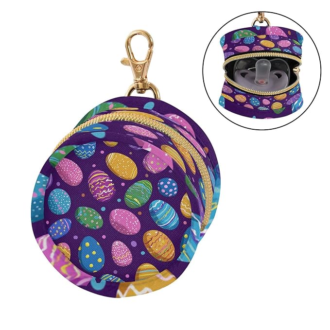 Pacifier Holder with Clip Pacifier Case for Diaper Bag Round Baby Pacifier Pouch Box Bag Portable Colorful Easter Eggs and Polka Dots