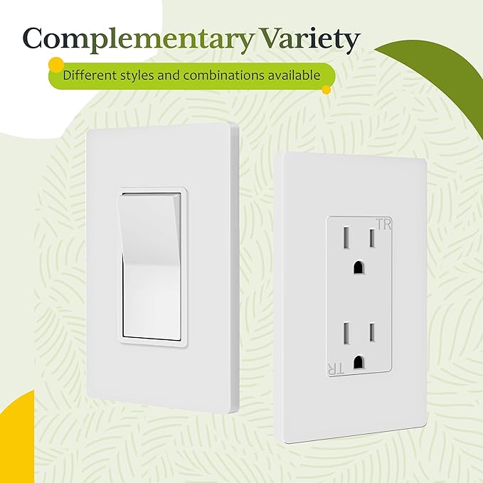 TG Screwless Decorator Wall Plates Child Safe Outlet Covers, Size 1-Gang 4.68" H x 2.93??L, Unbreakable Polycarbonate Thermoplastic, UL Listed, Glossy, White (40 Pack)