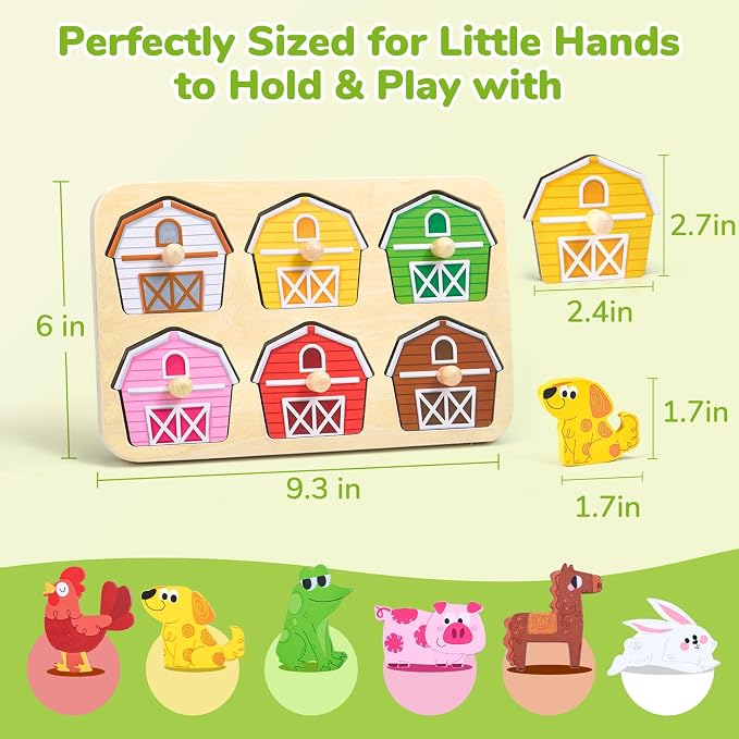 JoyCat Wooden Puzzles for Toddlers 1-3, Montessori Toys for 1 2 Year Old Boy Girl Birthday, Animal Match Farm Peg Puzzles, Preschool Learning Toys for Toddlers Age 1-2 (Pack of 2)