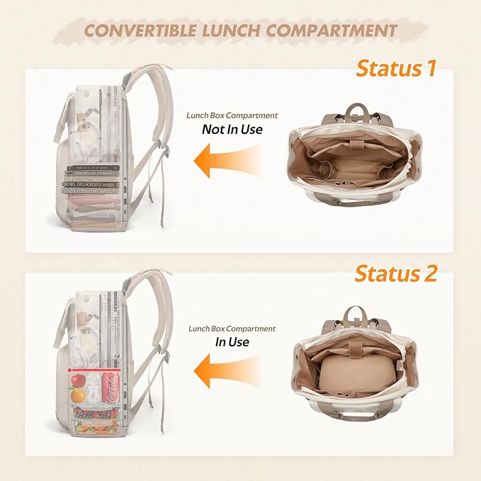 GOLF SUPAGS Diaper Bag Backpack with Portable Changing Pad 25L Baby Bag Insulated lunch box Backpack Fits 17.3" Laptop (Champagne & White)