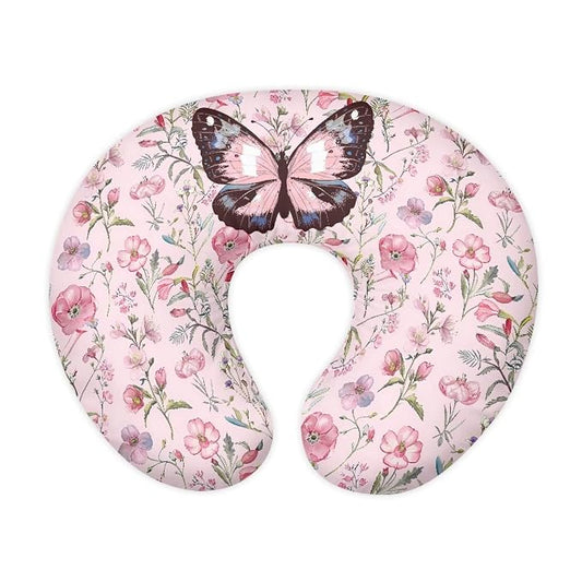 Pink Flower Butterfly Baby Fashion Nursing Pillow Cover Baby Breastfeeding Slipcover Newborn Safety and Comfy Cover for Daily Life, 1 Pack