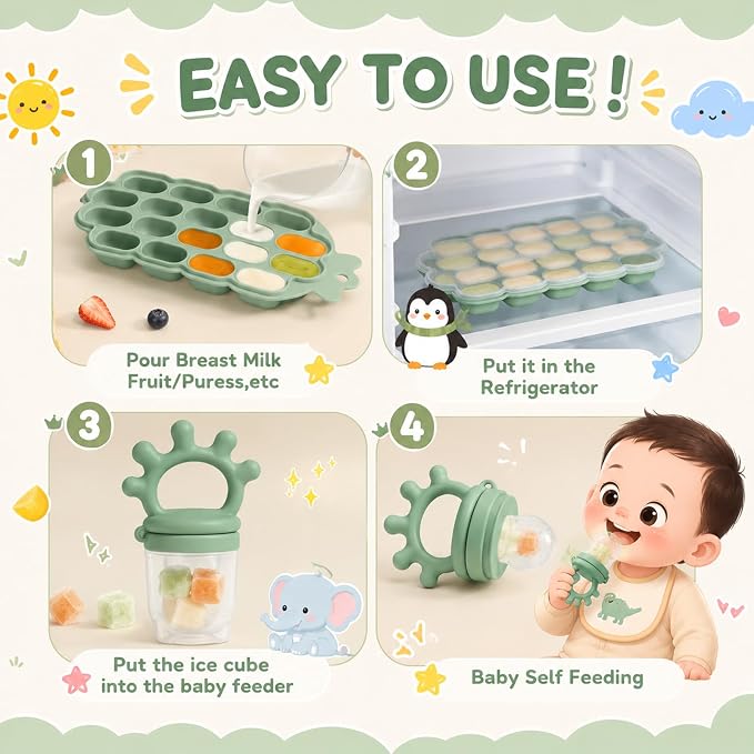 22 Pcs Silicone Baby Feeding Set with Suction Plate, Bowl, Bib, Sippy Cup, Fruit Feeder & Freezer Tray, Training cup with straw, Silicone Fork & Spoon, Baby Eating Utensils (Pink+Green)
