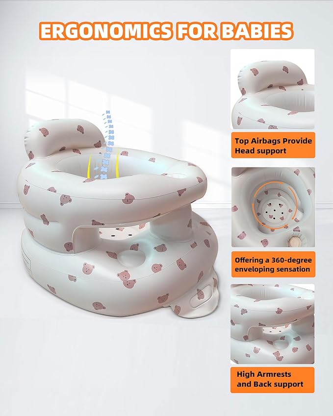 AGITVPS Upgrade Inflatable Baby Seat with Tray for Babies 3-36 Months, Built in Air Pump Bumbo Seat with Tray, Baby Chair Sit Me up Floor Seat for Baby, Learning to Sit&Feeding (Surround-Bear)