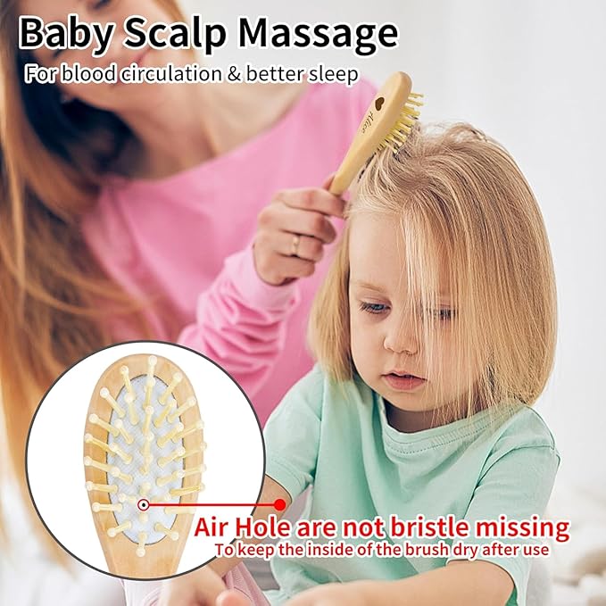 Personalized Wooden Hair Brush Set with Soft Goat Bristles - Perfect for Newborns, Toddlers, and Cradle Cap, Ideal Baby Registry Gift