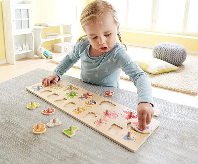 HABA Clutching Animals 20 Piece Wooden Peg Puzzle Reinforces Numbers 1-10