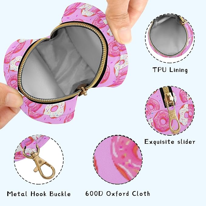 Baby Pacifier Case with Clip, Donuts Pink Portable Pacifier Holder, TPU Lined Dust-Proof Storage Pouch for Diaper Bag and Stroller