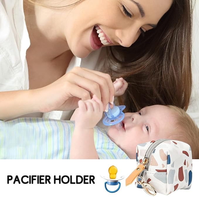 SONARIN Portable Pacifier Holder Case with Clasp for Diaper Bags,PU Baby Dummy Case Soother Pod Pacifier Case Pacifier Bag Storage Box for Holding 2 Pacifiers or Nipple Shields(Colorful Stone)
