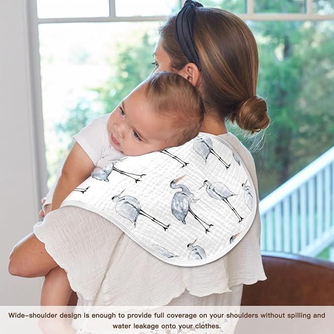 vvfelixl Baby Burp Cloths Watercolor Heron Baby Newborn Cotton Burping Cloths Set Baby Washcloths 4 Pack