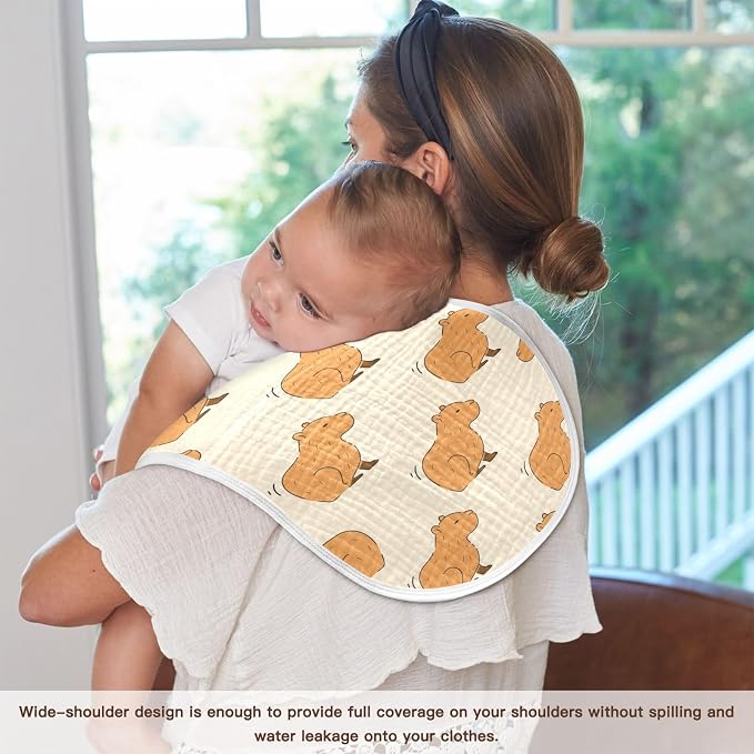 Muslin Burp Cloths for Baby Boys and Girls - 4-Pack Ultra Absorbent Cute Capybara Muslin Washcloths, Newborn Towel, Milk Spit Up Rags, Burp Cloth Bib for Unisex, 22 x 11 Inch