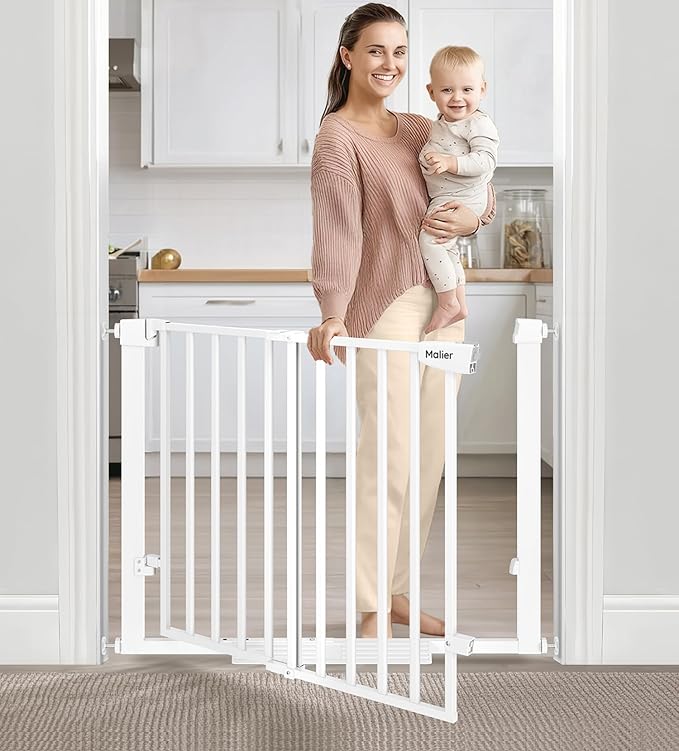 Malier Large Walk-Thru Door Baby Gate, 29-40" No Drill Pressure Mounted Dog Gate with Auto Close, Safety Gate Pet Gate for Stairs, Doorways, Child and Dogs Indoor (White, 29''- 40''W × 30''H)