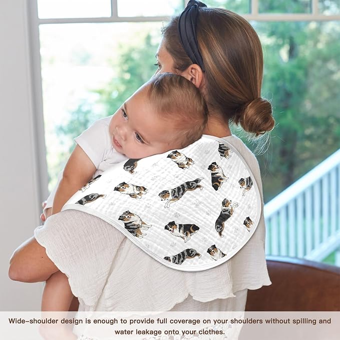 2 Pack Muslin Burp Cloths Bernedoodle Dogs Paw White Cotton Baby Burp Cloths Ultra Soft Burping Cloth Absorbent Spit Up Rags for Newborn Boys Girls 22x11 Inch