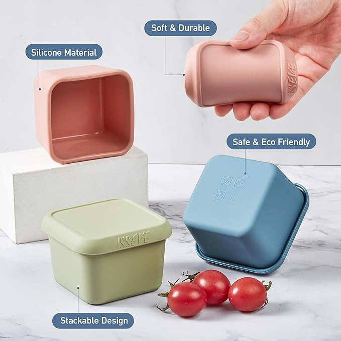 ISSEVE 4pack 6oz Silicone Snack Containers for Kids, Reusable Small Containers with Lids, Leak Proof Food Storage Containers, Children Kids Lunch Box for Daycare, School, Travel (Morandi color)