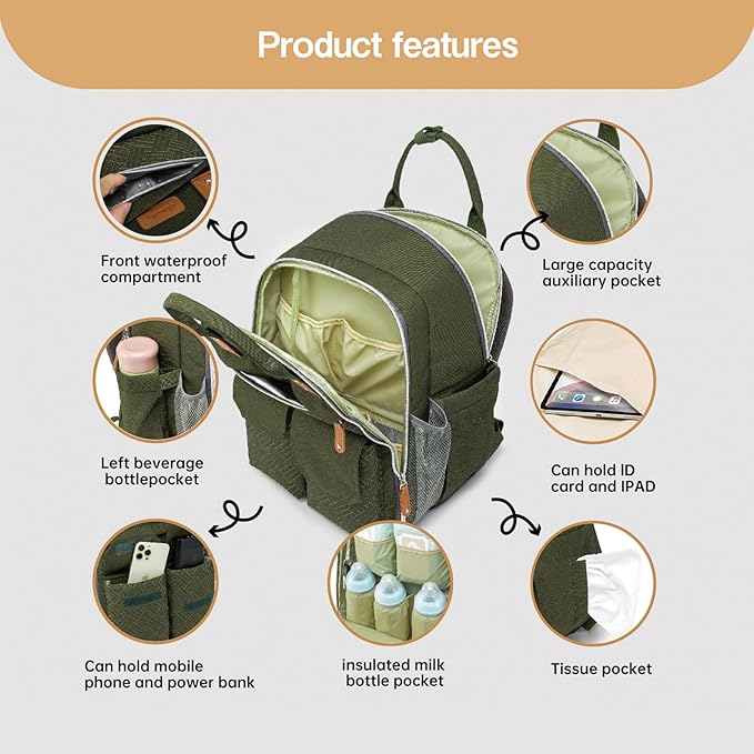 Diaper Bag Backpack 25L Capacity with Changing Pad for Boys and Girls Essential Baby Stuff for Mom (Gray)