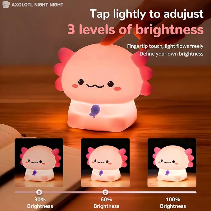 Axolotl Night Light for Kids, Adjustable and Timed Silicone Night Lamp, Axolotl Lamp Room Decor for Nursery Bedroom Suitable for Girls Women