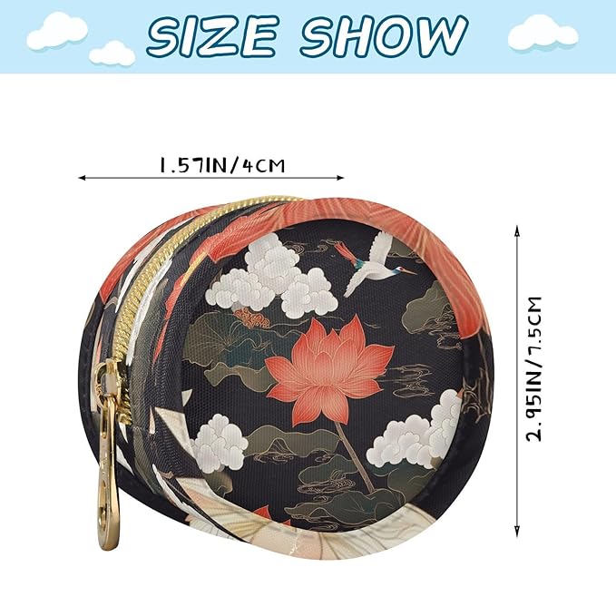 Pacifier Holder with Clip Pacifier Case for Diaper Bag Round Baby Pacifier Pouch Box Bag Portable Lotus Flowers and Crane Black