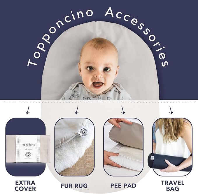 Montessori Baby Topponcino | Multifunctional Authentic Montessori Design | Simple Newborn Holding & Feeding Baby Support Pillow | Clean Infant Tummy Time Mat (Organic, Grey)