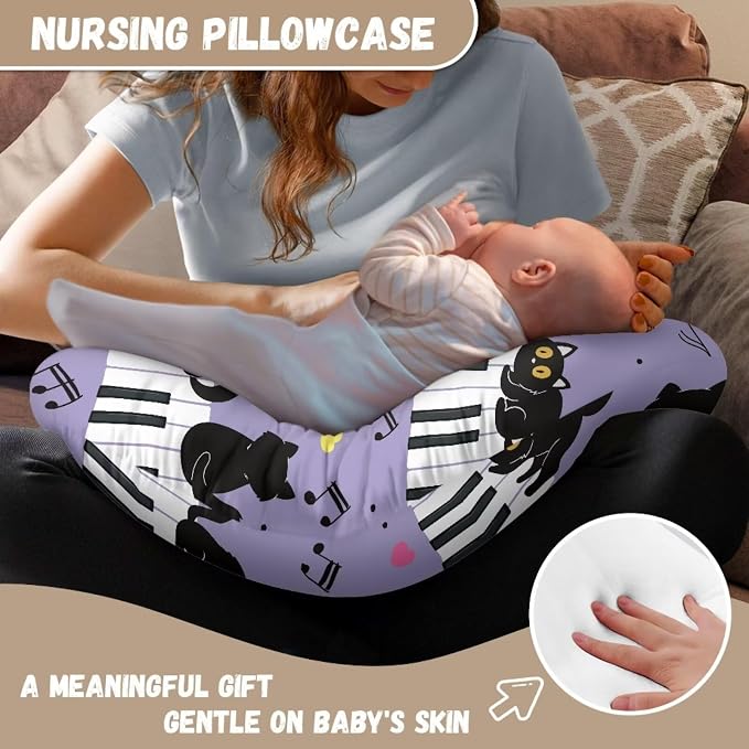 Nursing Pillow Cover Music Note Cat Breast Feeding Pillows for Babies Boys & Girls Soft Breathable Nursing Pillow Case U Shaped Nursing Pillow Slipcovers for Breastfeeding Mom